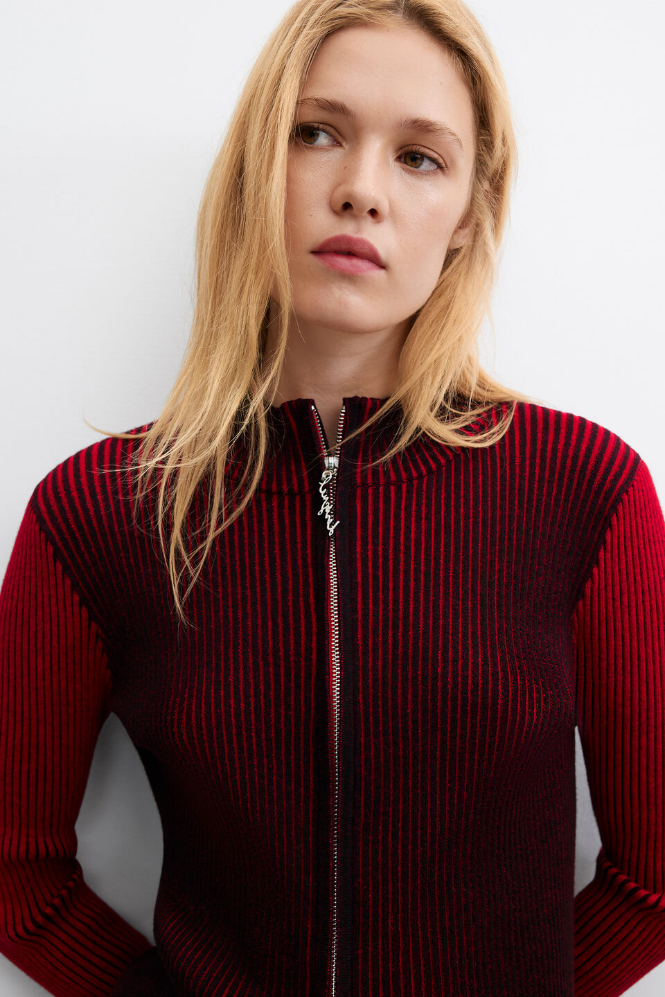 Iridescent knit zip jacket