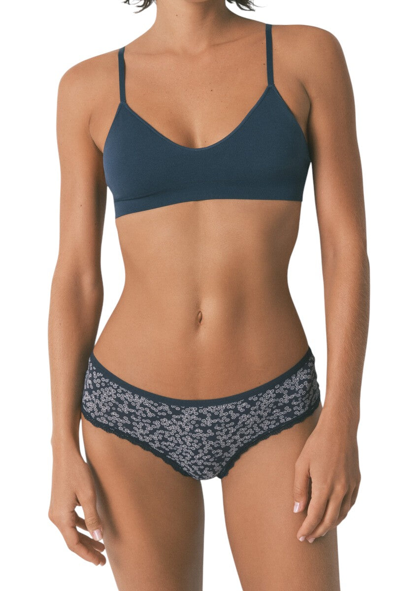 Women Secret Brazilian-style wide-legged briefs with a mini floral print in blue.