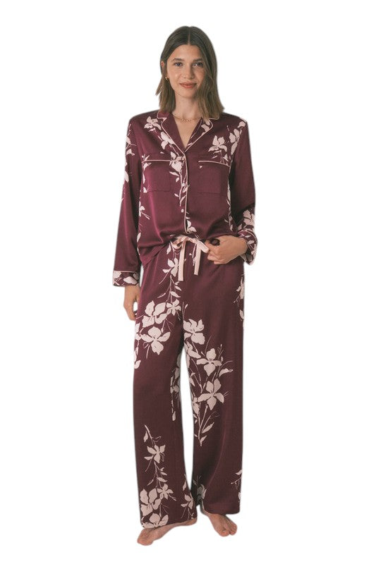 Women Secret Long maroon floral classic pyjamas