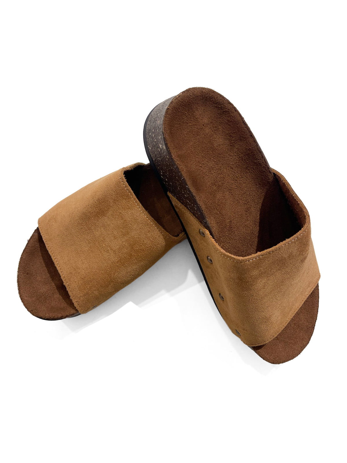 Minimalist Wide-Strap Suede Slide Sandals With Contoured Footbed - Beige