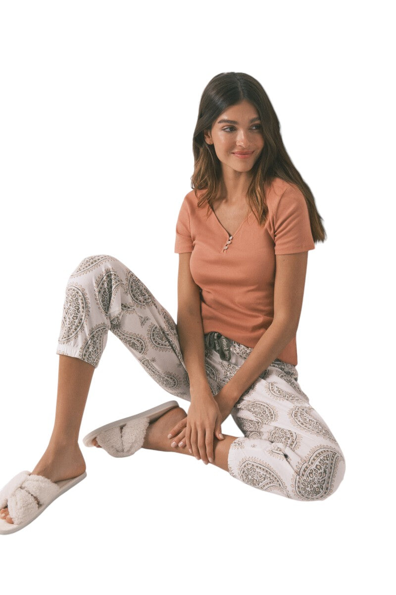 Women Secret Paisley 100% cotton long trousers