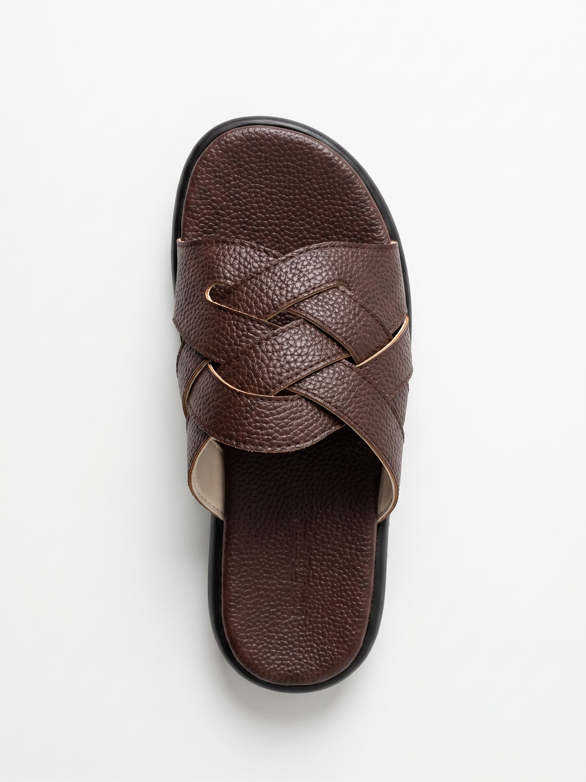 Textured Woven Cross-Strap Comfort Slide Sandals - Brown