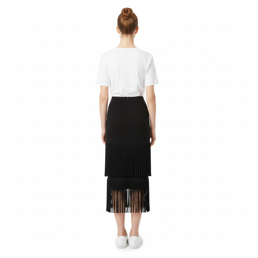BSB Maxi knit skirt with fringes with elasticated waistband