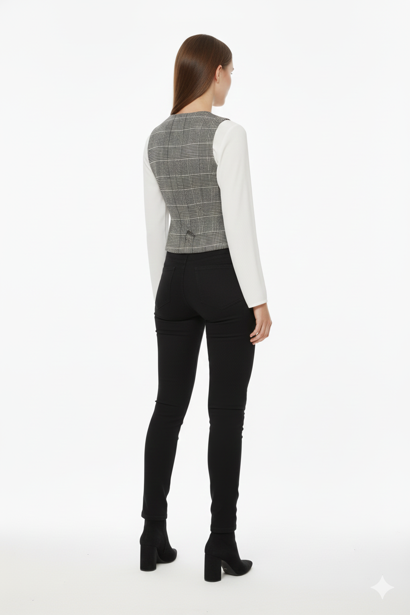 BSB Plaid vest with V neckline