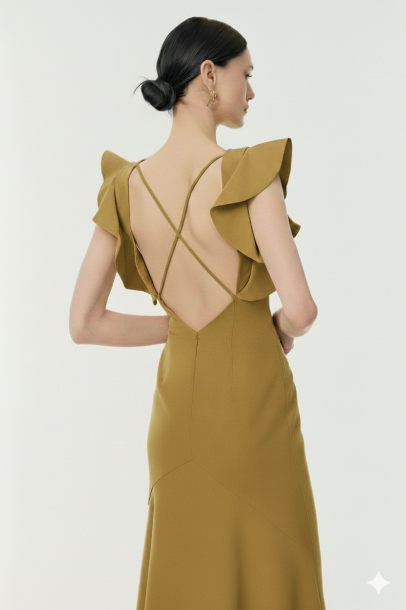 BSB Midi asymmetric dress with ruffles