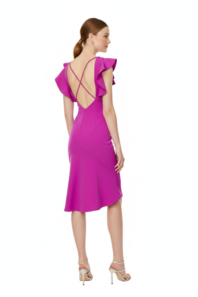 BSB Midi asymmetric dress with ruffles
