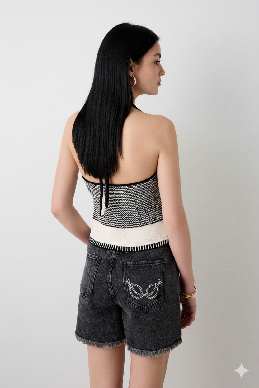 BSB Striped knitted top with tie on the neck