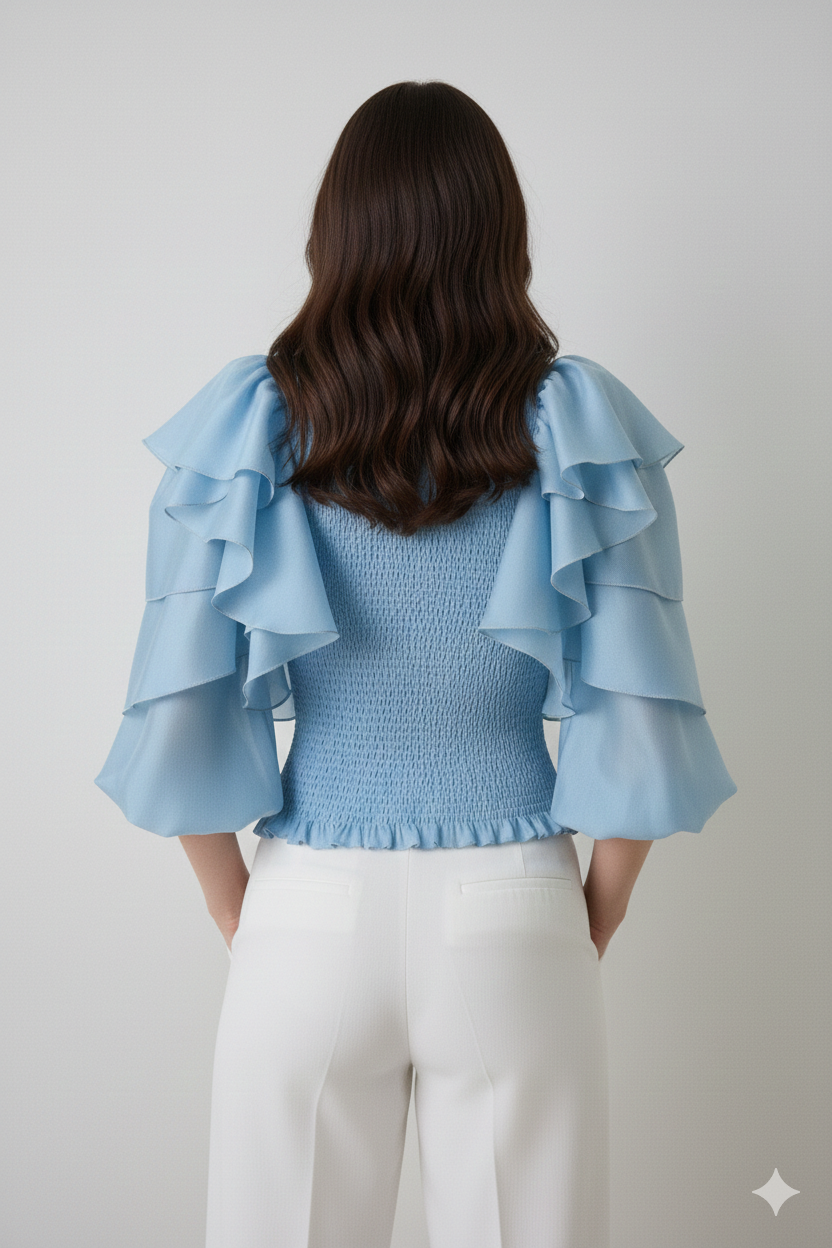 BSB Blouse with shirring and ruffles