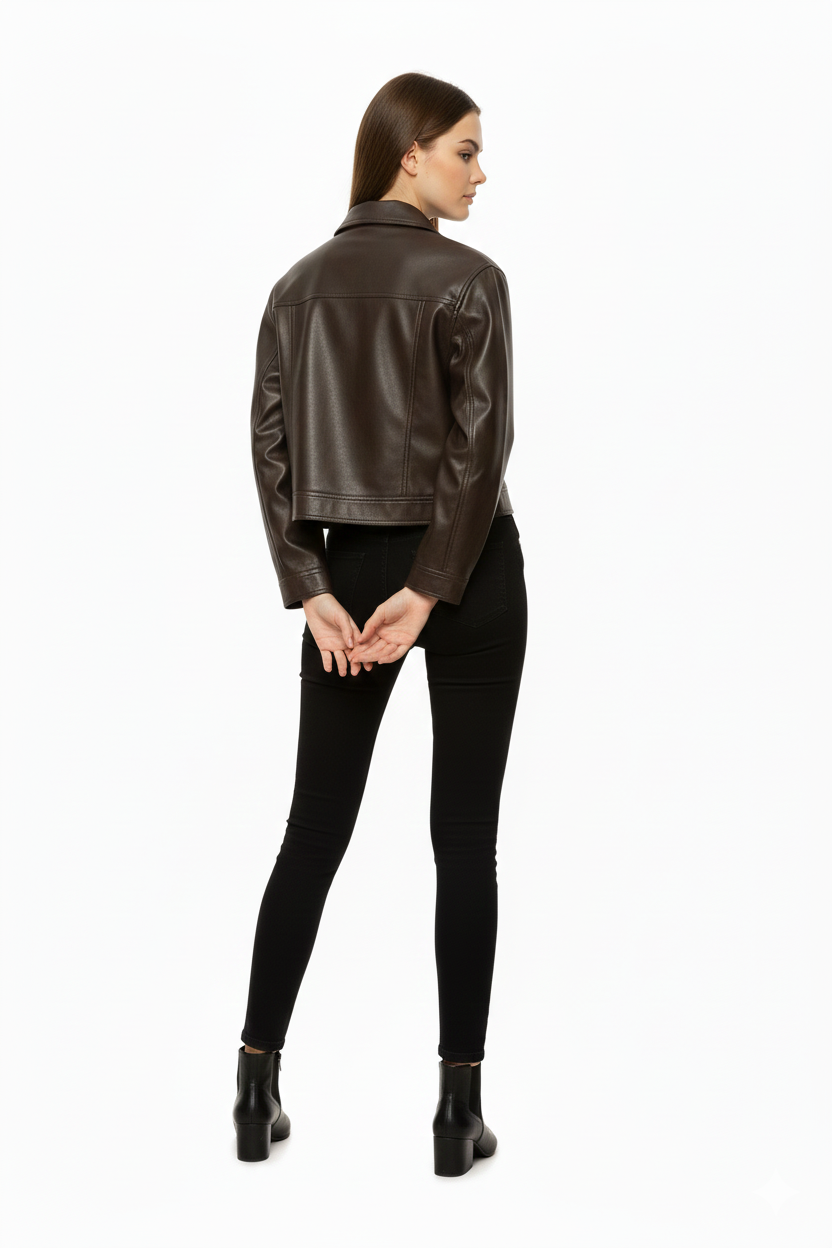 BSB Crop leather look jacket front button closure