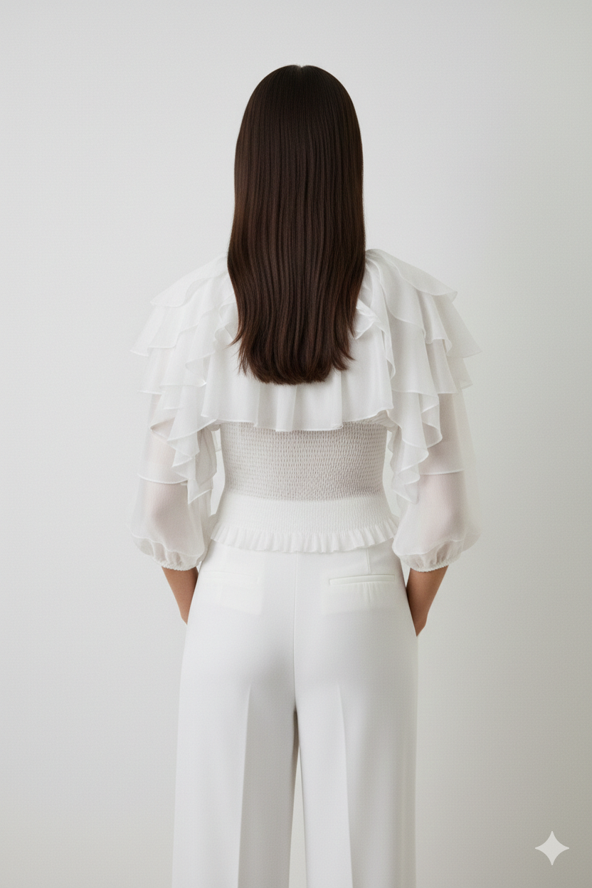 BSB Blouse with shirring and ruffles