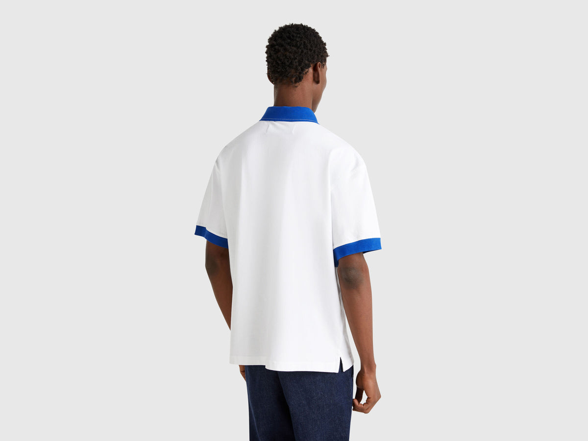 Benetton Blue And White Rugby Polo