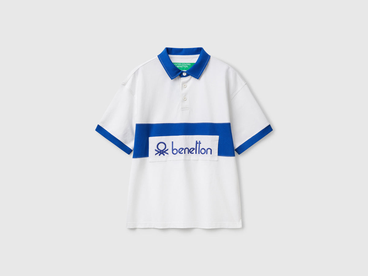 Benetton Blue And White Rugby Polo