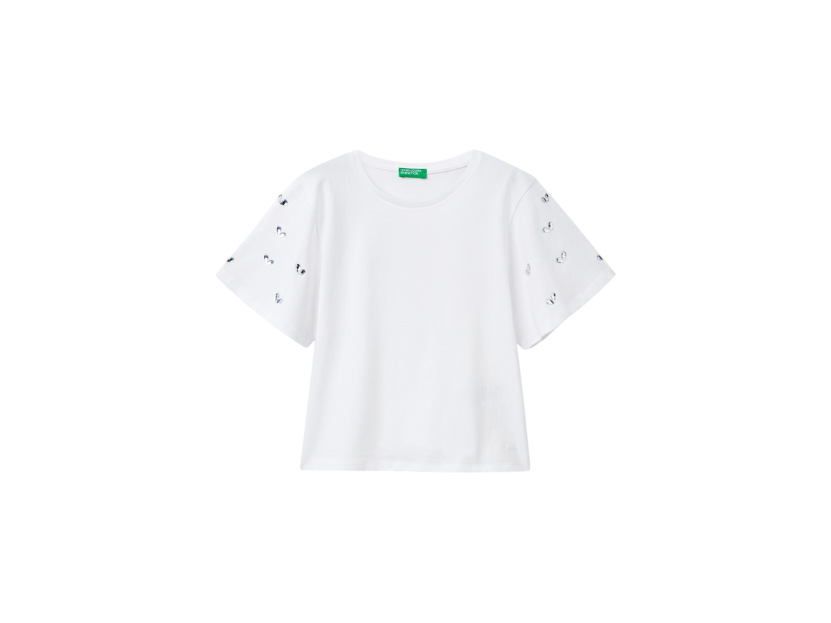 Benetton Girls T-Shirt With Rhinestone Sleeves