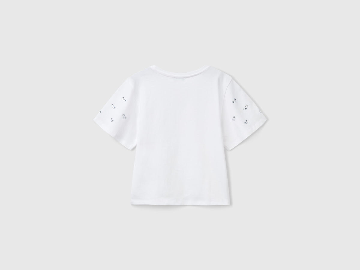 Benetton Girls T-Shirt With Rhinestone Sleeves