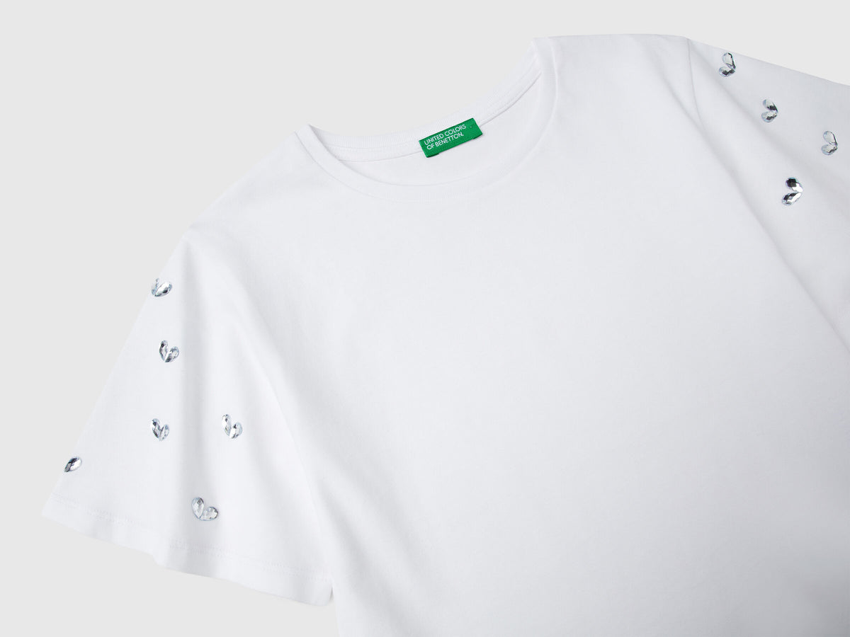 Benetton Girls T-Shirt With Rhinestone Sleeves