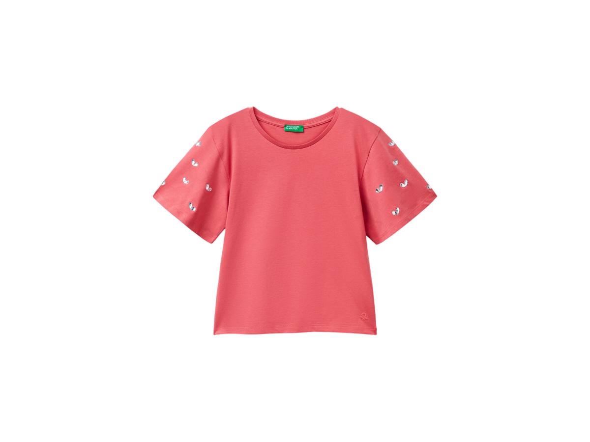 Benetton Girls T-Shirt With Rhinestone Sleeves