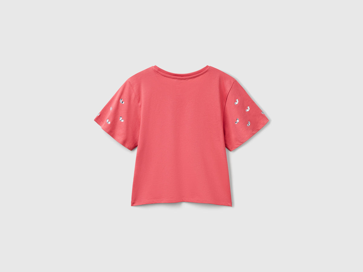 Benetton Girls T-Shirt With Rhinestone Sleeves