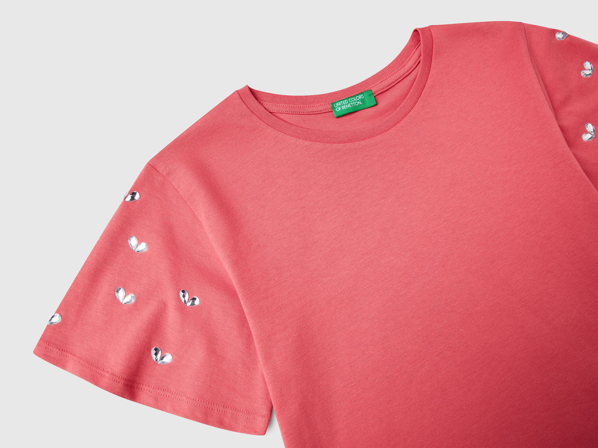 Benetton Girls T-Shirt With Rhinestone Sleeves