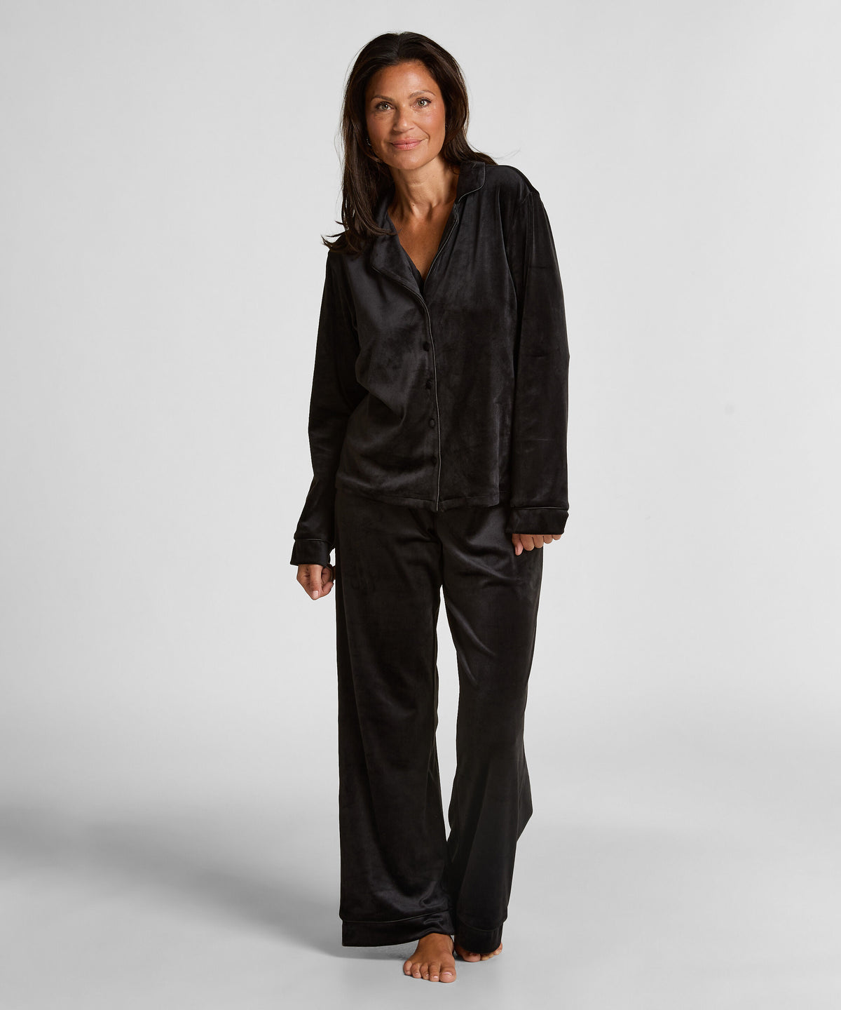 HUNKEMÖLLER Piped Velour Long-Sleeve Pajama Shirt
