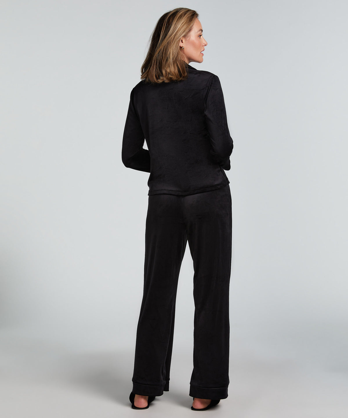 HUNKEMÖLLER Piped Velour Long-Sleeve Pajama Shirt