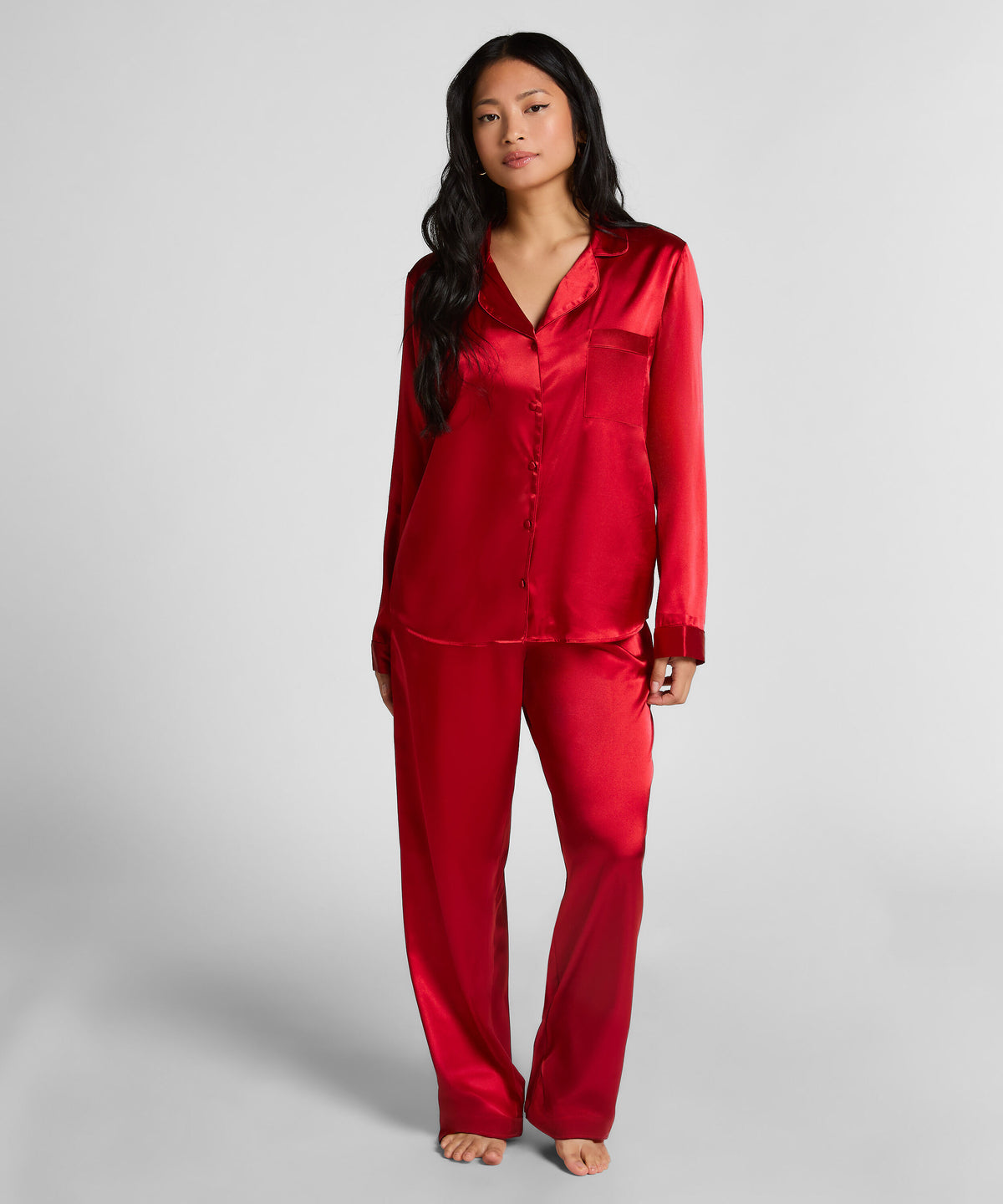 HUNKEMÖLLER Minimal Satin Long-Sleeve Pajama Set