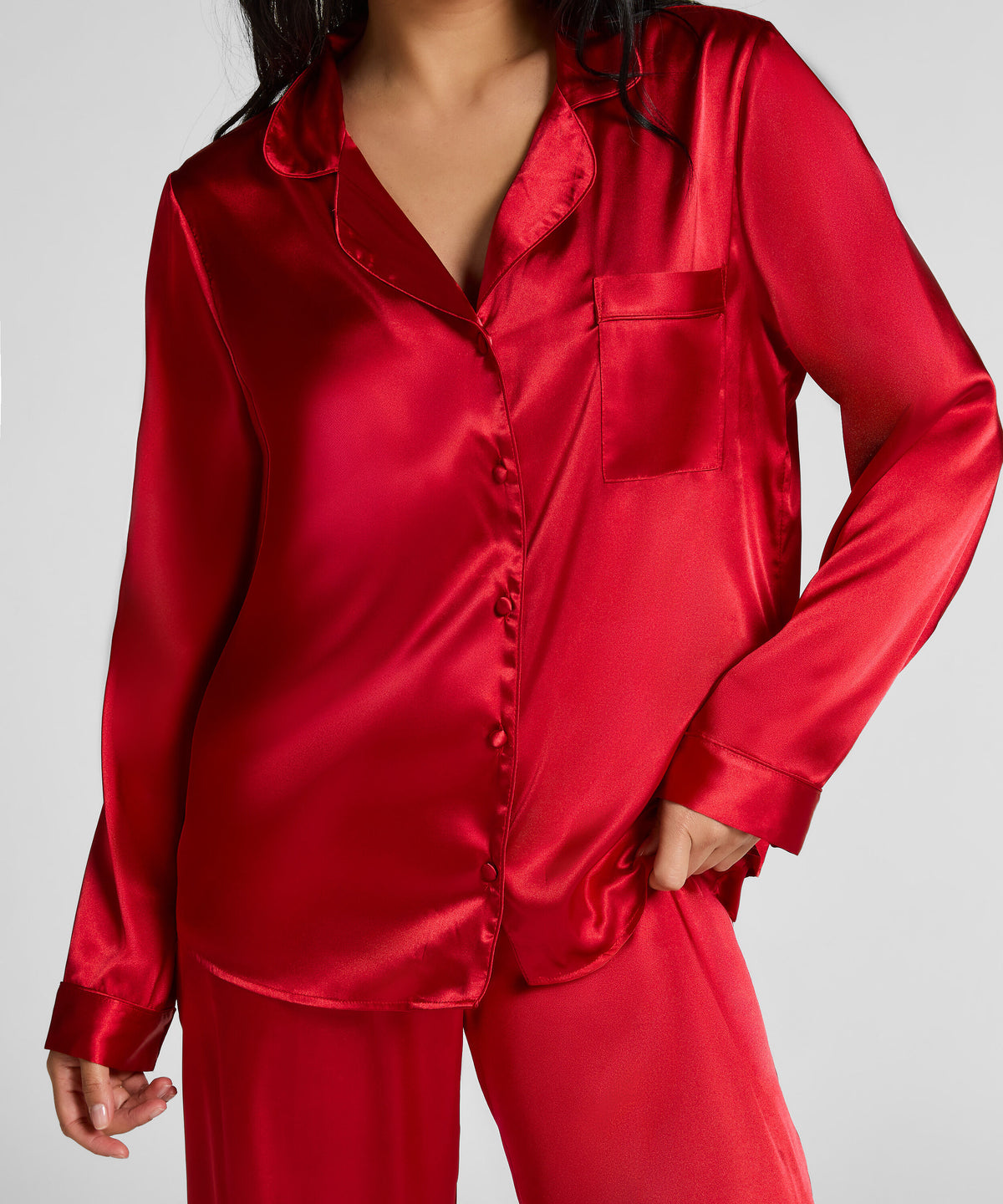 HUNKEMÖLLER Minimal Satin Long-Sleeve Pajama Set