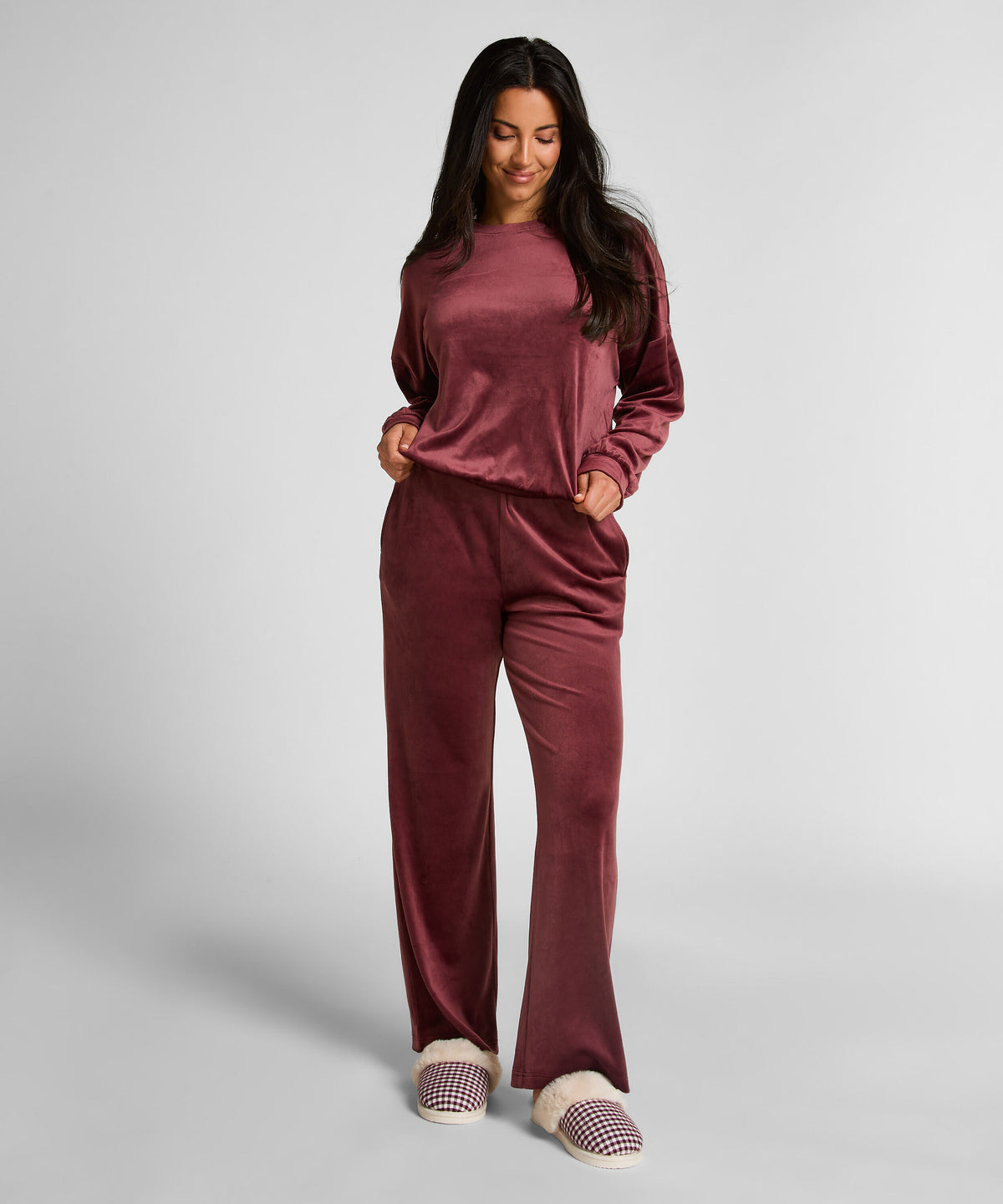 HUNKEMÖLLER Velour Long-Sleeve Pajama Set