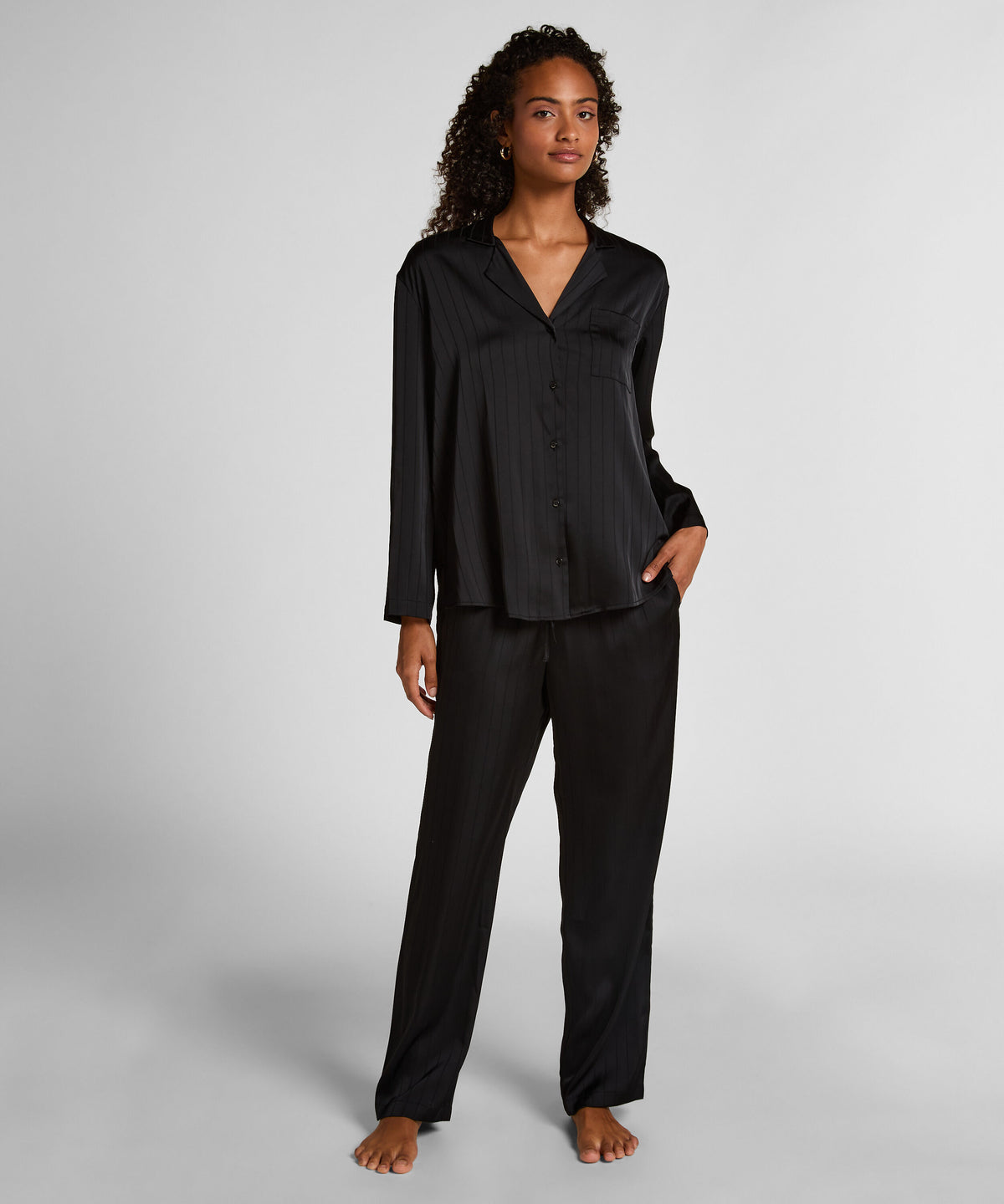 HUNKEMÖLLER Pinstripe Satin Long-Sleeve Pajama Set