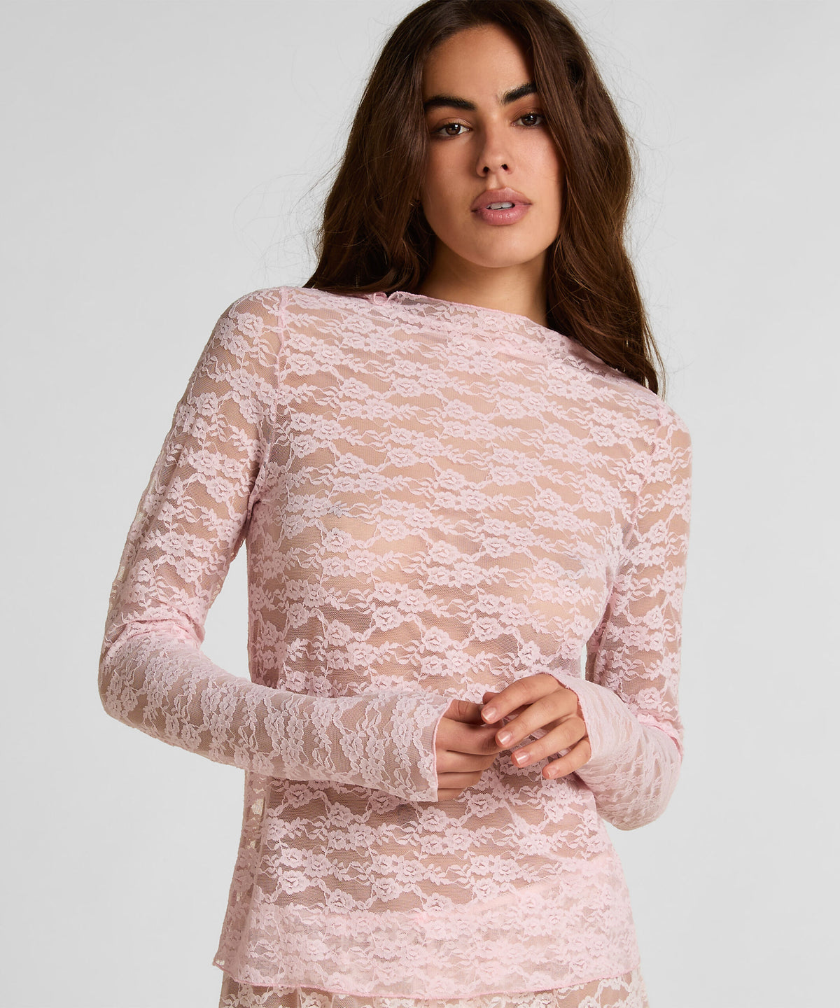 HUNKEMÖLLER TOP LS MOCK NECK ALLOVER LACE