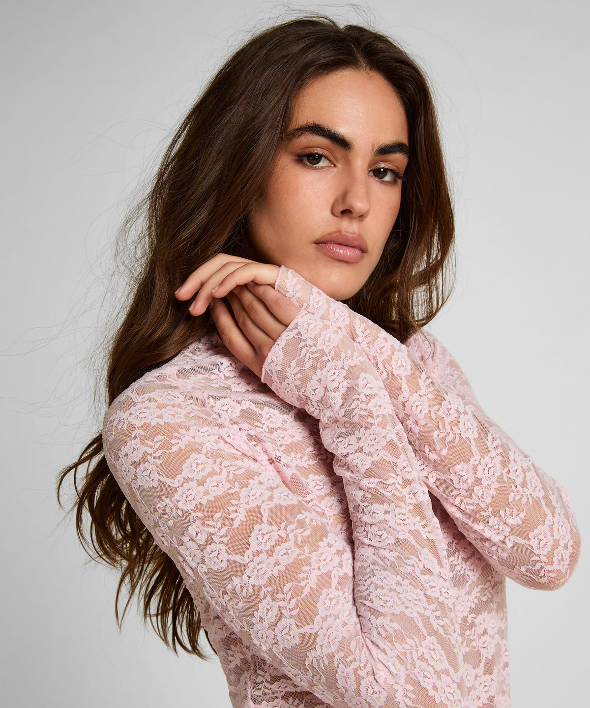 HUNKEMÖLLER TOP LS MOCK NECK ALLOVER LACE