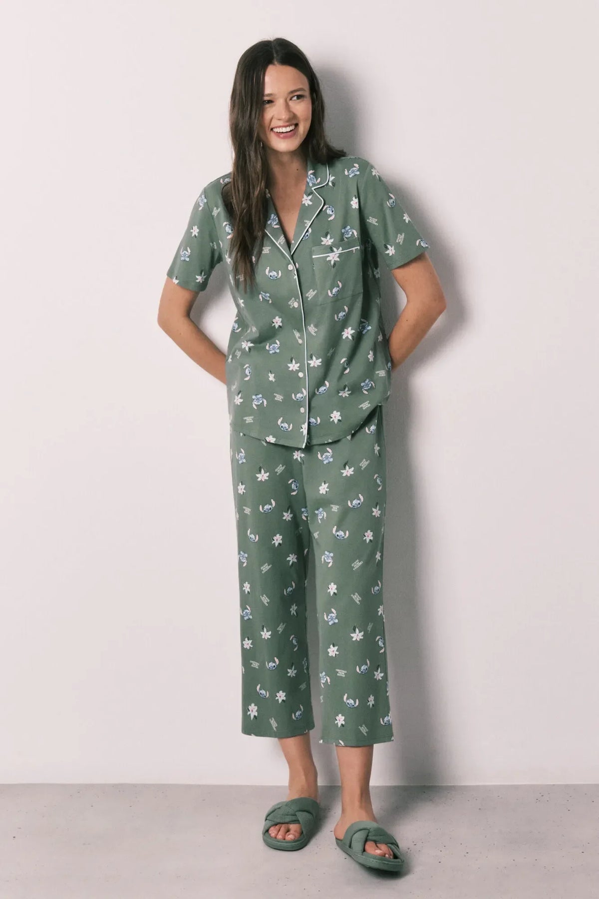 Women Secret Green Capri Stitch Classic Pyjamas