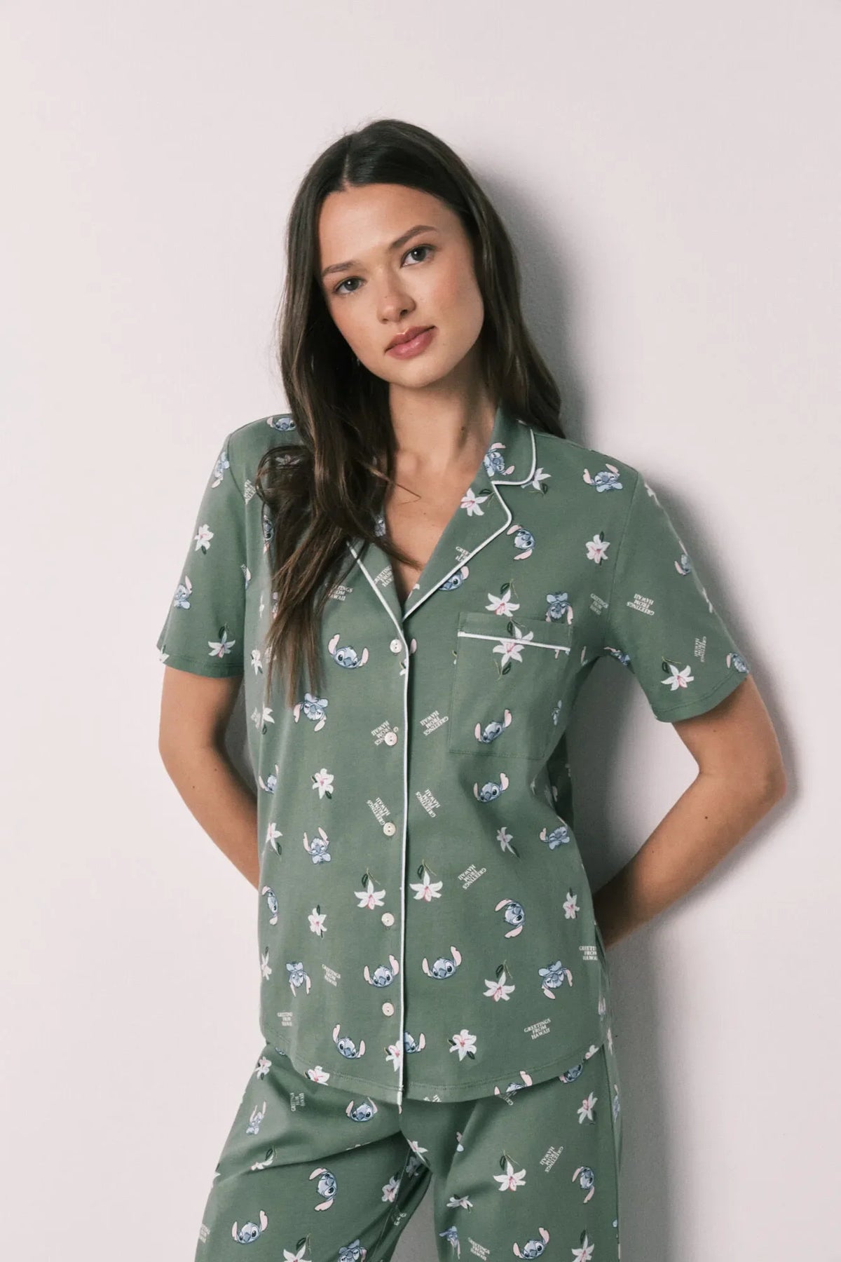 Women Secret Green Capri Stitch Classic Pyjamas