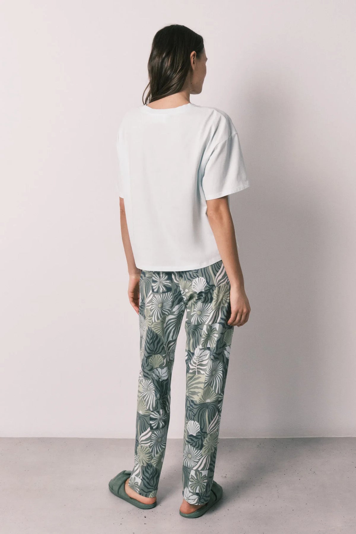 Women Secret Stitch Print Short Sleeve Long Pyjamas