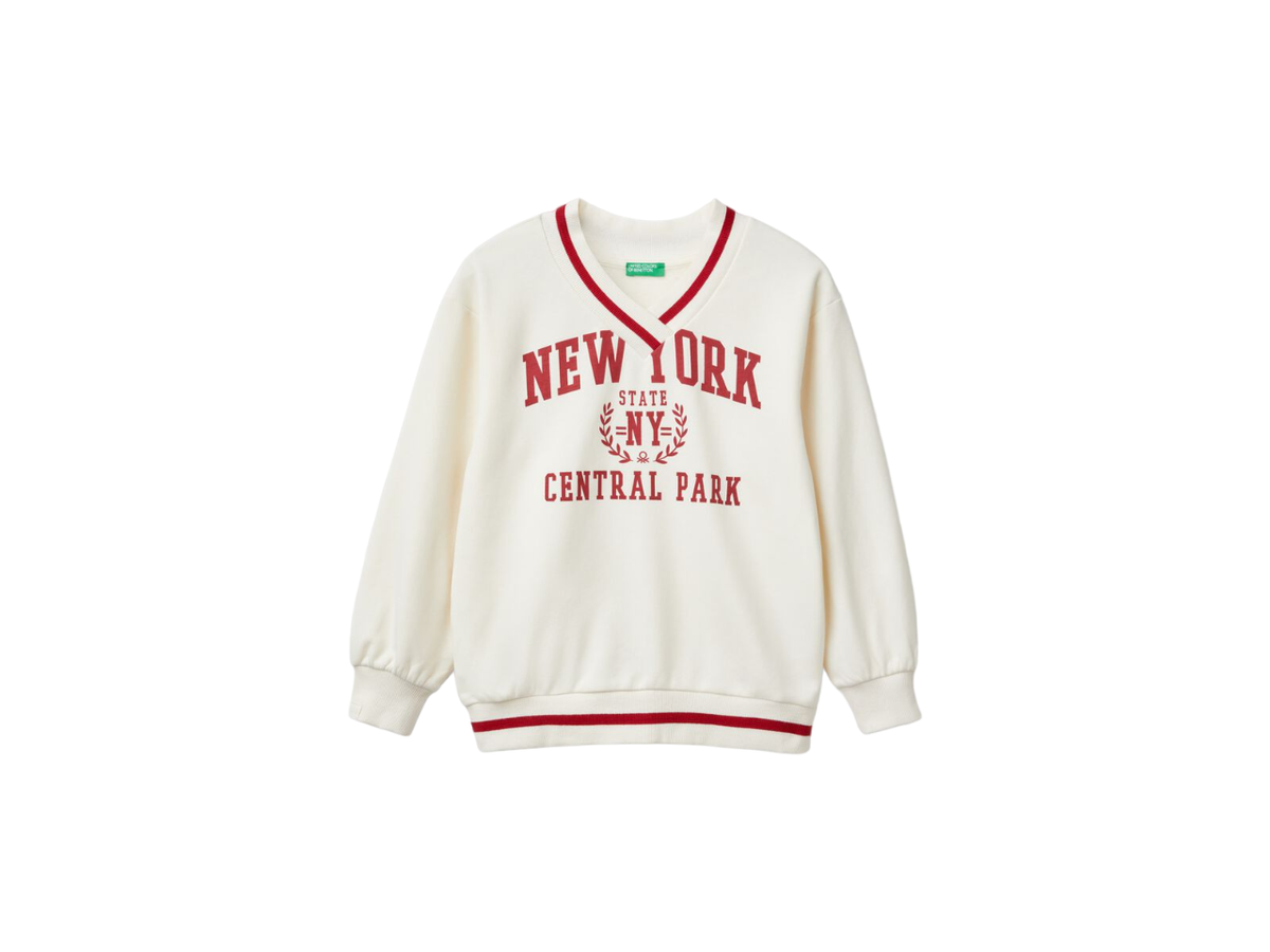 Benetton V-Neck Ny Printed Sweater For Kids