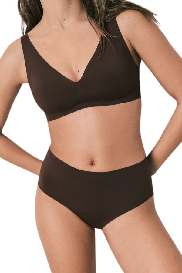 Women Secret High-waisted microfiber clean cut brown briefs