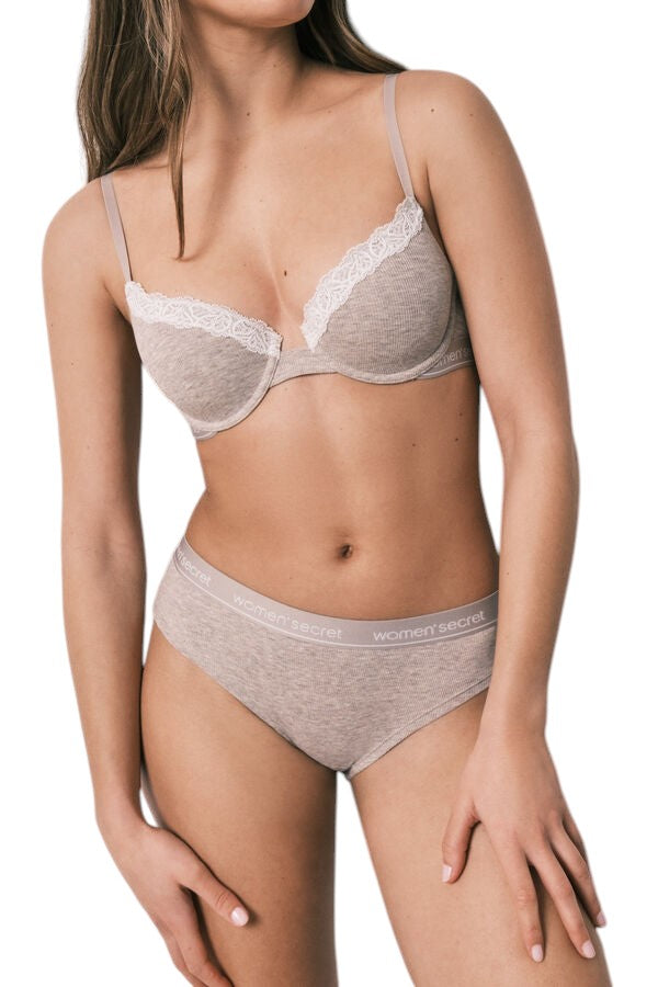Women Secret Wide Brazilian briefs, ribbed cotton, brown