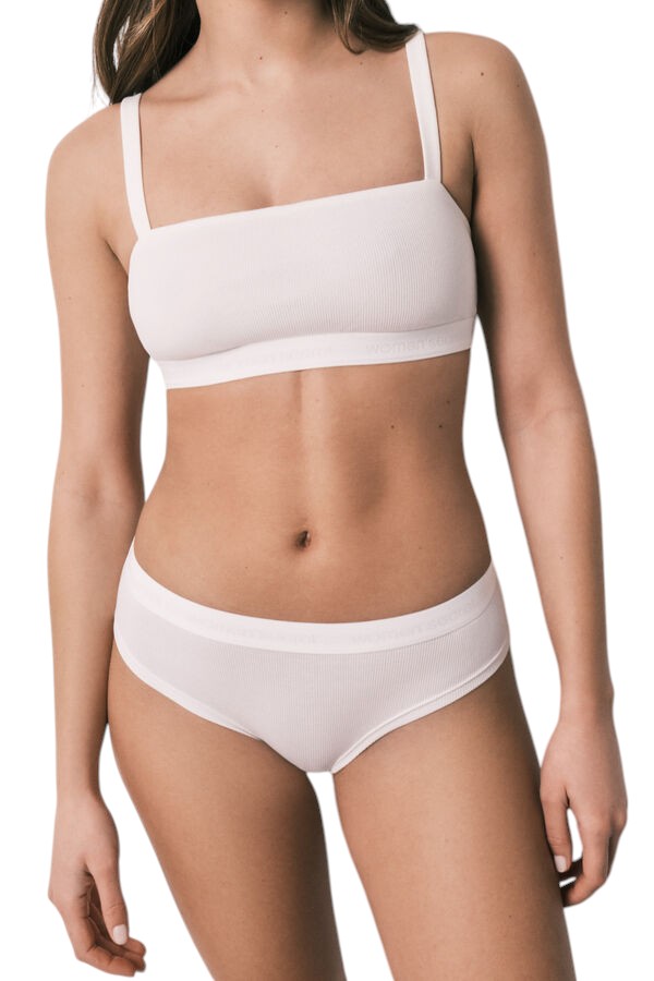Women Secret White ribbed cotton Brazilian wide briefs
