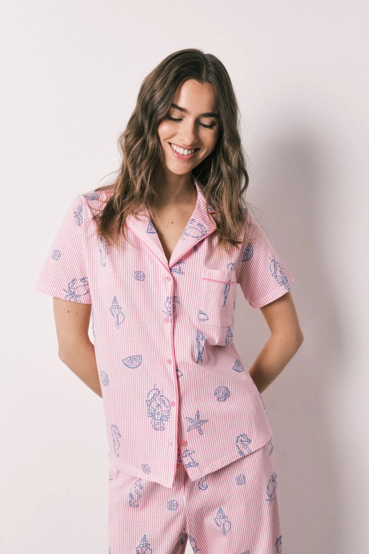Women Secret Pink Striped Cotton Classic Pyjamas