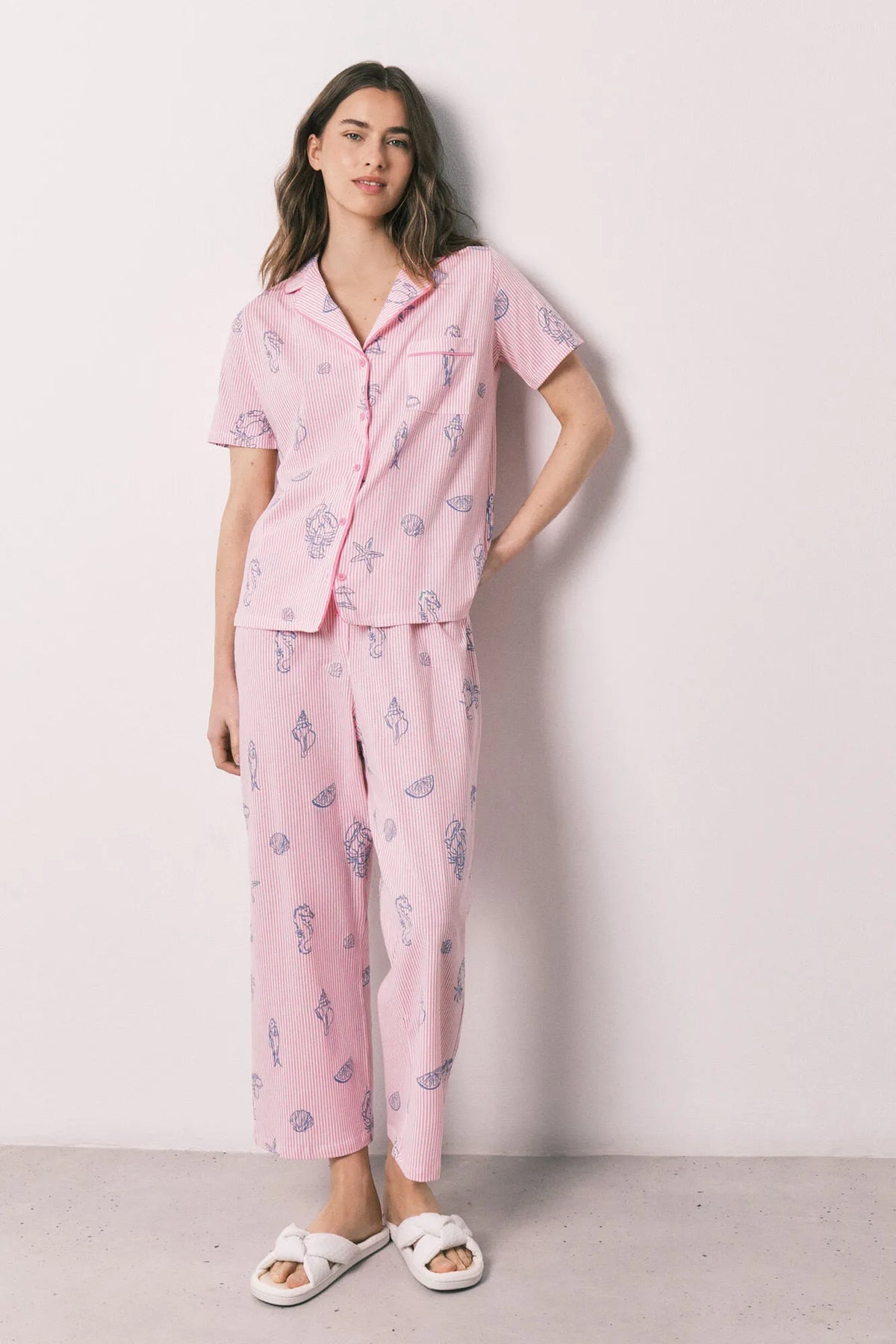 Women Secret Pink Striped Cotton Classic Pyjamas