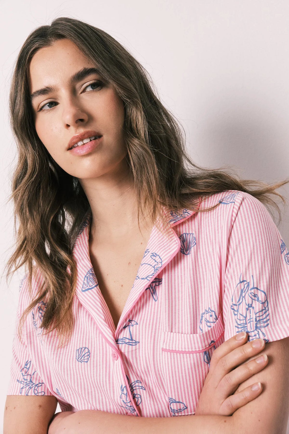 Women Secret Pink Striped Cotton Classic Pyjamas