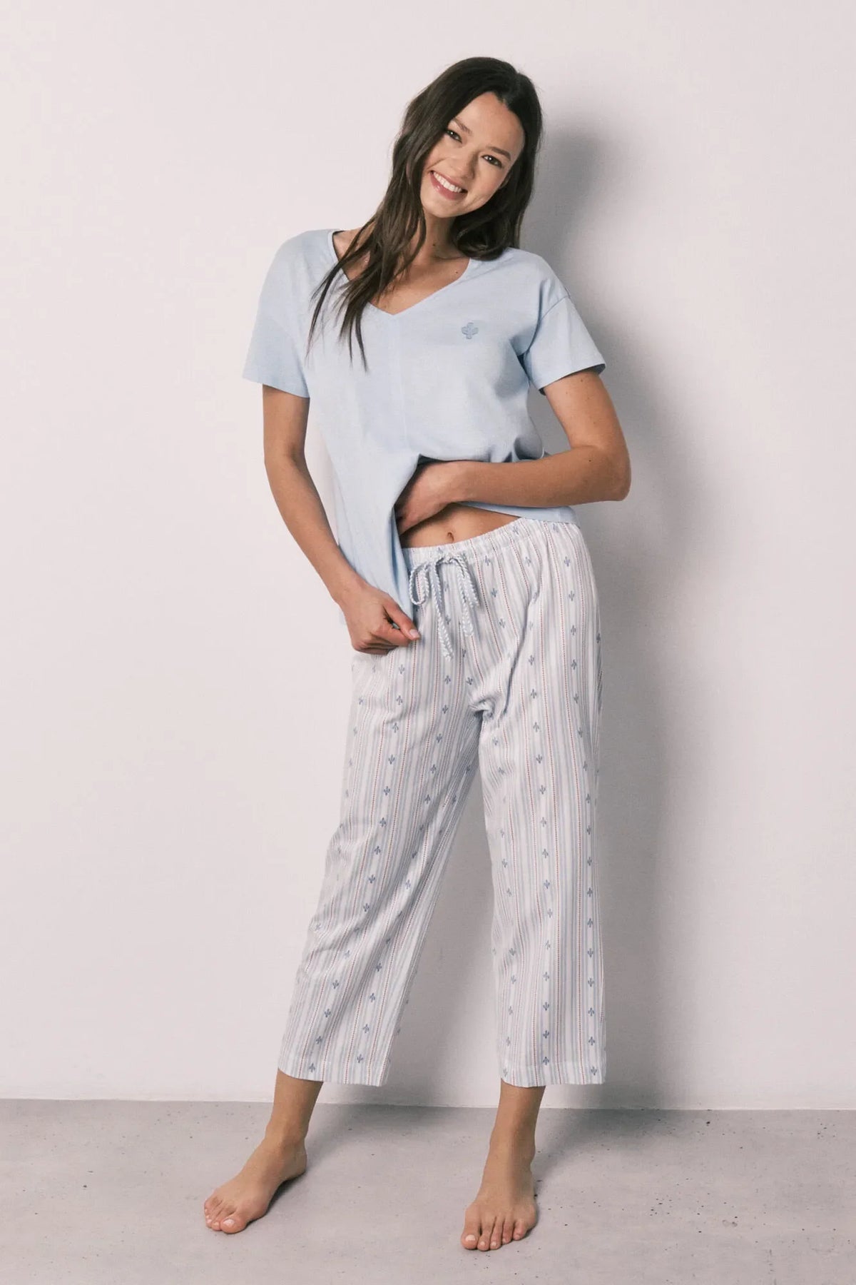 Women Secret Blue Cotton Capri Pyjamas