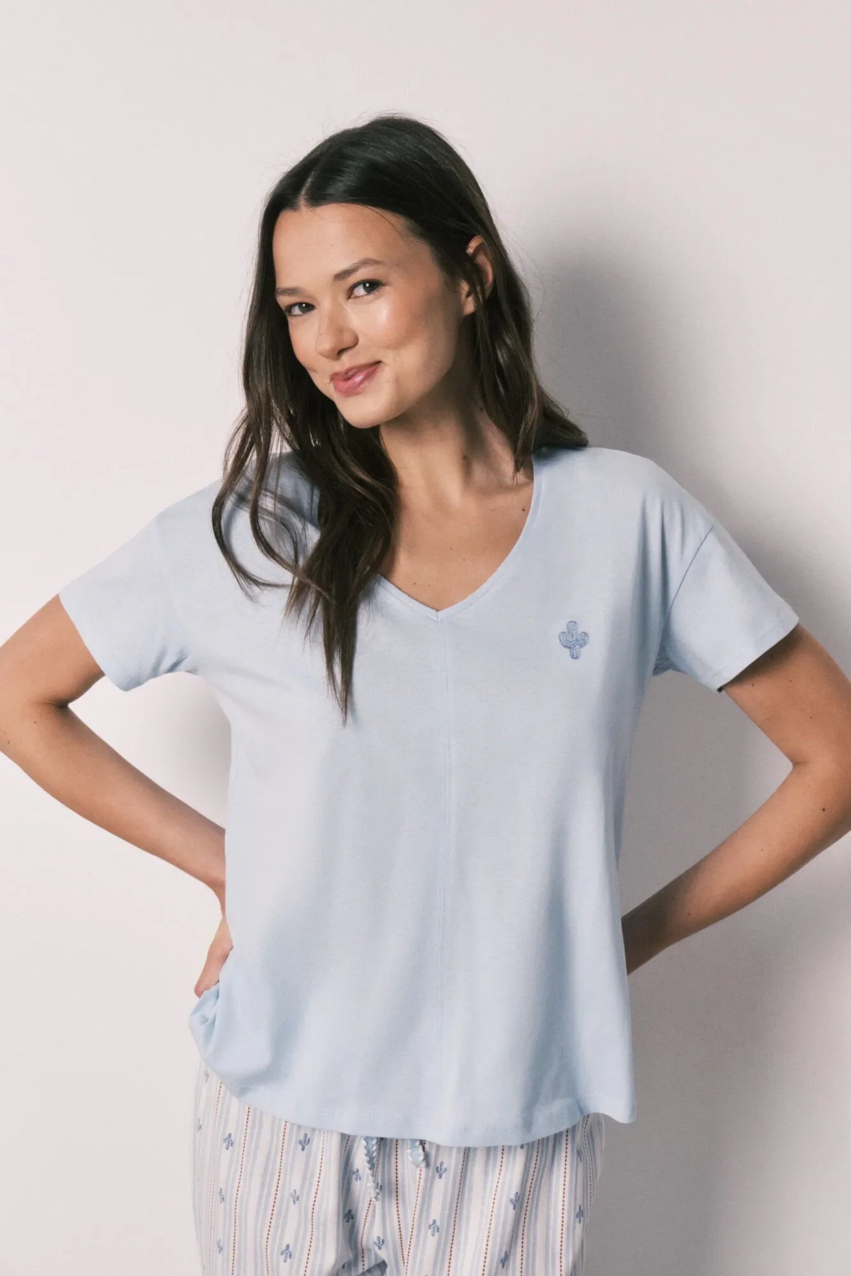 Women Secret Blue Cotton Capri Pyjamas