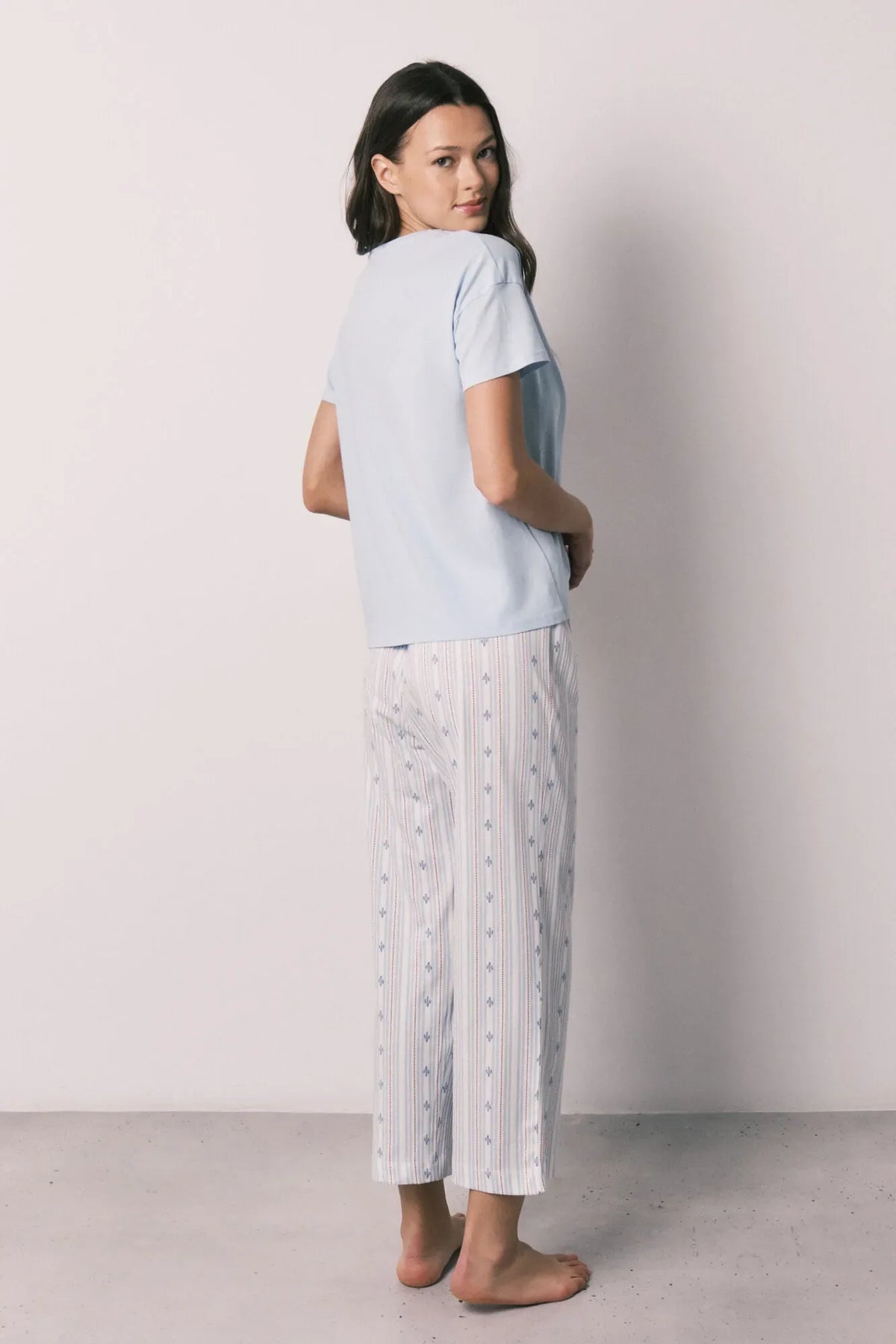 Women Secret Blue Cotton Capri Pyjamas