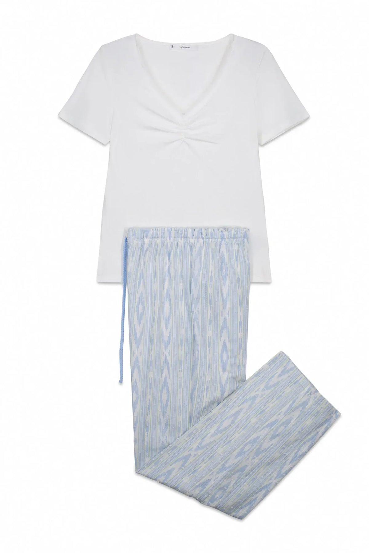 Women Secret Ivory Cotton Short Sleeve Long Pyjamas