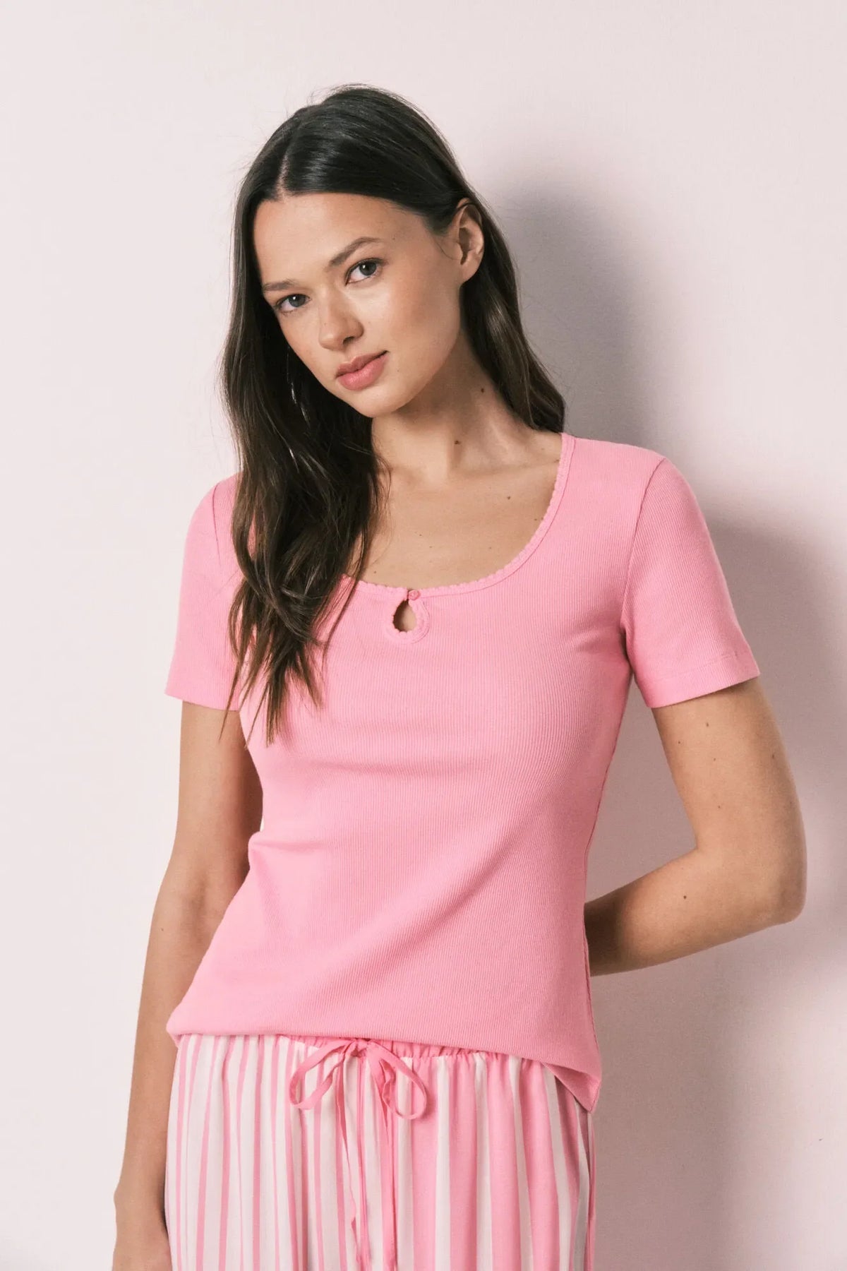 Women Secret Pink Cotton And Viscose Short Sleeve Long Pyjamas