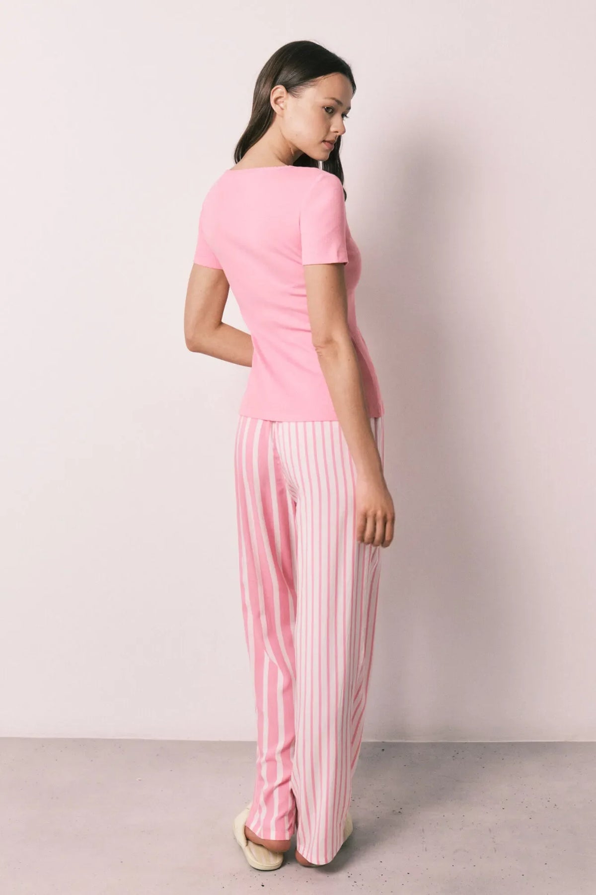 Women Secret Pink Cotton And Viscose Short Sleeve Long Pyjamas