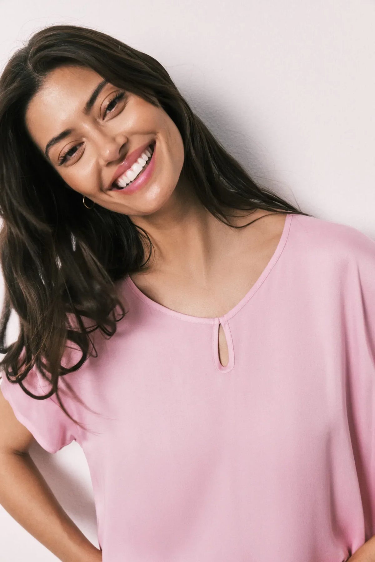 Women Secret Pink Satin-Finish Short Sleeve Long Pyjamas