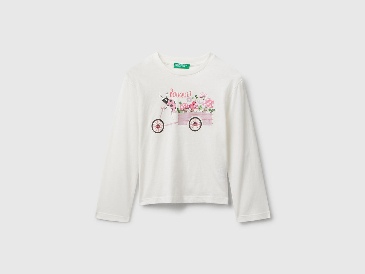 Benetton Glitter Print Cotton T-Shirt