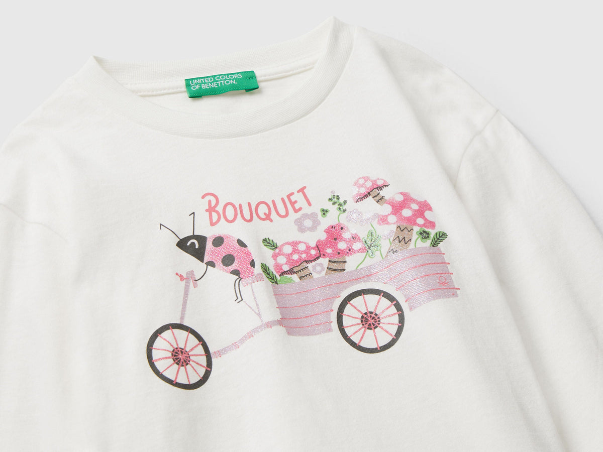 Benetton Glitter Print Cotton T-Shirt