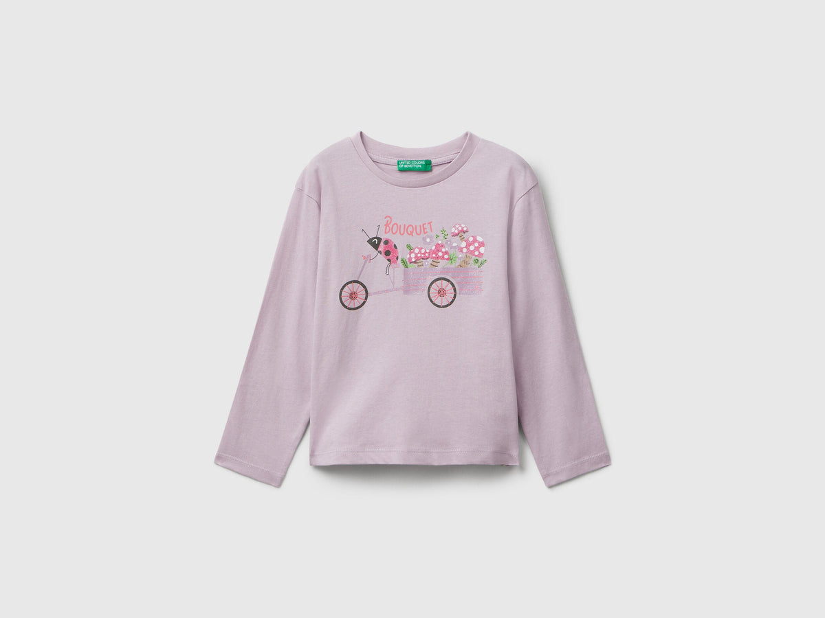 Benetton Glitter Print Cotton T-Shirt
